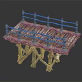 Miniature Wooden Bridge Model With Decorative Railings And Branch Like Supports