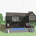 Modern Detached Villa With Large Glass Windows And Lush Green Garden Surroundings