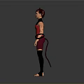 3D Character Model With Cat Ears Red Hair Red Top Purple Pants Tail And Barefoot