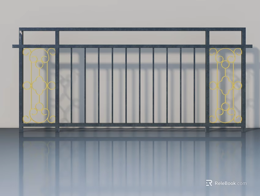Swing Door With Black Railing And Yellow Ornaments For Interior Design 3d model 
