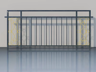 Swing Door With Black Railing And Yellow Ornaments For Interior Design 3d model
