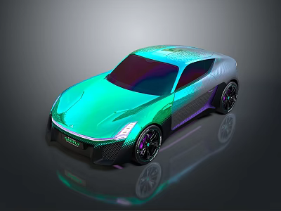 Futuristic Green And Silver Gradient Car With Sleek Design And Stylish Wheels 3d model