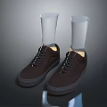 Pair of Brown Casual Shoes with White Socks Black Laces and Yellow Insoles