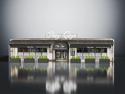 City Cafe Modern Storefront With Awning Display Windows And Green Plants 3d model