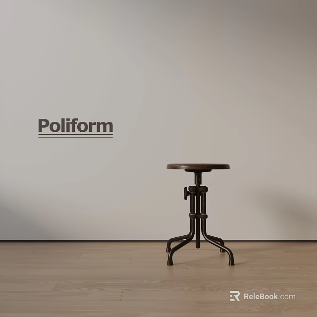 Poliform Bar Stool with Wooden Seat and Metal Frame in Minimalist Interior Setting 3d model 