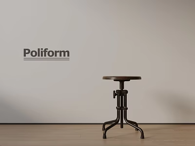 Poliform Bar Stool with Wooden Seat and Metal Frame in Minimalist Interior Setting 3d model