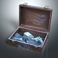 Open Wooden Box With Worn Surface Brass Clasps White Device Gray Cloth And Cables