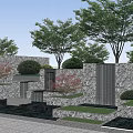 Modern Garden Ornament Design With Stone Structures Steps And Greenery 3d model