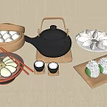 Traditional Chinese Food Platter With Steamed Buns Dumplings Noodles Rice Rolls And Tea Set