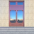 Double Doors With Copper Frame And Glass Panels On Stone Wall Exterior