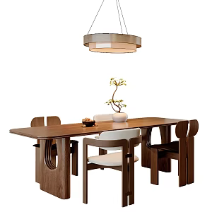 New Chinese Song Style Dining Table and Chair Combination Chandelier Dining Chair Dining Table 3d model