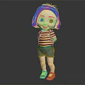 Stylish Cartoon Girl Character With Short Black Hair Striped Shirt Denim Shorts And Yellow Shoes