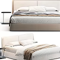 Modern Double Bed With Upholstered Headboard Soft Bedding And Nightstand 3d model