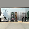 Chinese Style Exhibition Hall Interior With Vase Decorative Screens Display Shelves Bamboo And Lotus