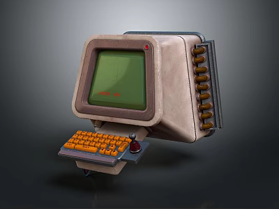 Vintage Electronic Device With Green Display Screen And Orange Keyboard 3d model