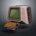 Vintage Electronic Device With Green Display Screen And Orange Keyboard