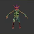Male Fantasy Creature With Green Skin Horns And Tattered Armor Standing