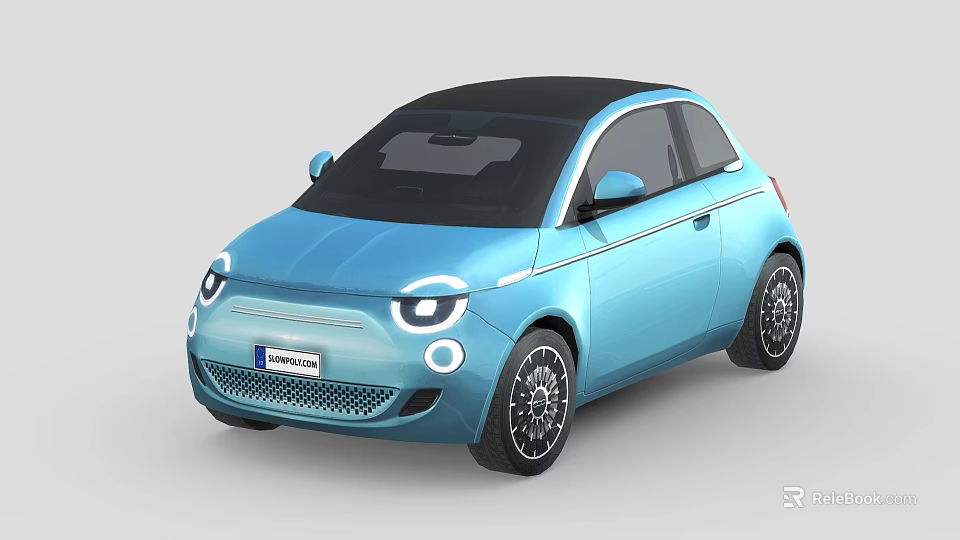 Blue Two Door Fiat Compact Car With Black Roof And Modern Design 3d model 