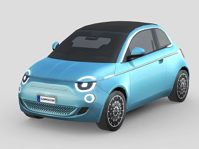 Blue Two Door Fiat Compact Car With Black Roof And Modern Design 3d model
