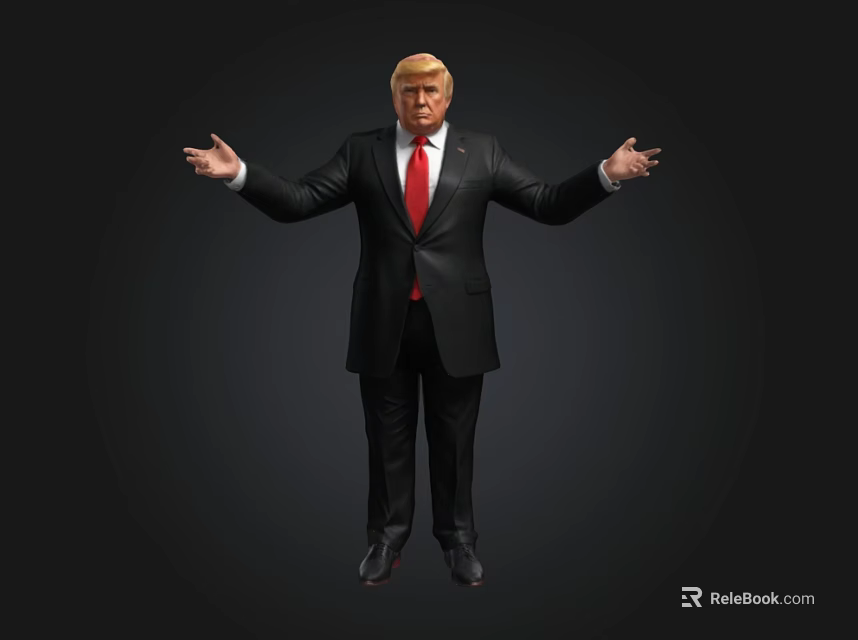 A Man In Black Suit With Red Tie Standing With Arms Outstretched On Dark Background 3d model 