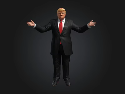 A Man In Black Suit With Red Tie Standing With Arms Outstretched On Dark Background 3d model