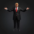 A Man In Black Suit With Red Tie Standing With Arms Outstretched On Dark Background