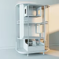 Modern Glass Display Cabinet With Multiple Shelves Drawer And Wheels For Household Items Storage