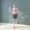 Woman Running Indoors in Pink Sports Bra and Gray Leggings with Gray Wall Background