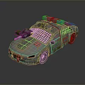 Rusty Worn Car With Metal Mesh Roof And Storage Boxes On Top