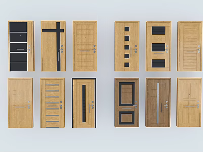Various Stylish Swing Doors With Wooden Panels And Glass Inserts For Home Interior 3d model