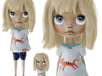 Blonde Hair Blue Eyes Dolls With White Shirts Orange Crab Patterns Blue Shorts Various Sizes 3d model