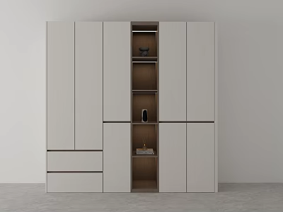 Modern Light Colored Wardrobe Interior With Open Storage Shelves And Drawers 3d model