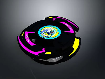 Battle Top Weapon With Black Body Purple Yellow Accents And Colorful Center Design 3d model