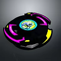 Battle Top Weapon With Black Body Purple Yellow Accents And Colorful Center Design