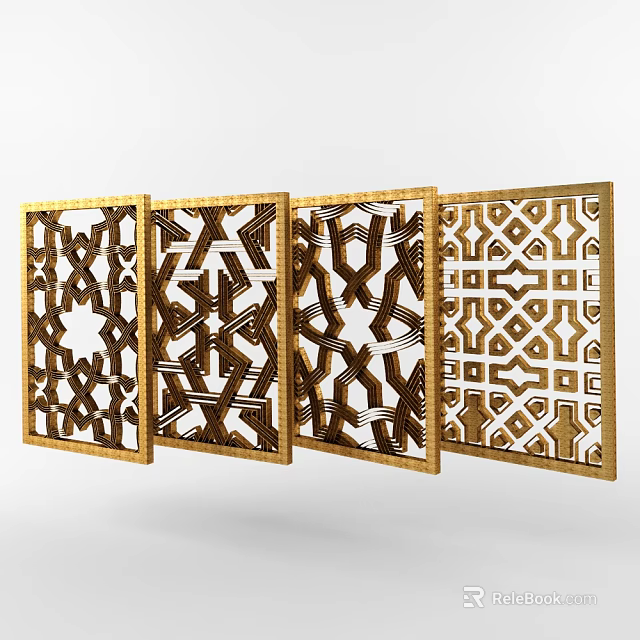 Modern Partition Designs With Golden Frames And Geometric Carved Patterns On White Background 3d model 