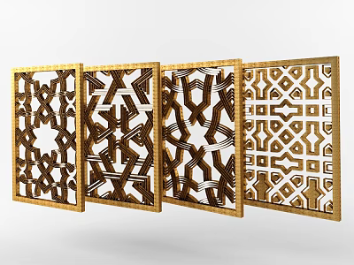 Modern Partition Designs With Golden Frames And Geometric Carved Patterns On White Background 3d model