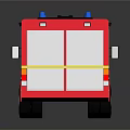 Red Fire Truck 3D Rendering With Yellow Stripes And Blue Emergency Lights Shiny Surface