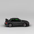 Sporty Modified Car With Large Tires Round Headlights Roof Spoiler And Green Racing Seats