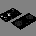 Modern Kitchen Gas Hobs With Multiple Burners And Double Burner Black Glass Surface 3d model