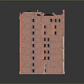 Cartoon Style Red Brick Building Multi Story Structure With Windows And Arched Entrance
