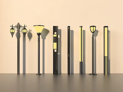 Outdoor Lights with Various Designs Traditional Modern Styles Black Gold Colors and Warm Yellow Glow 3d model