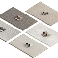 Various Square Rugs in Neutral Tones with Textured Patterns and Slippers 3d model