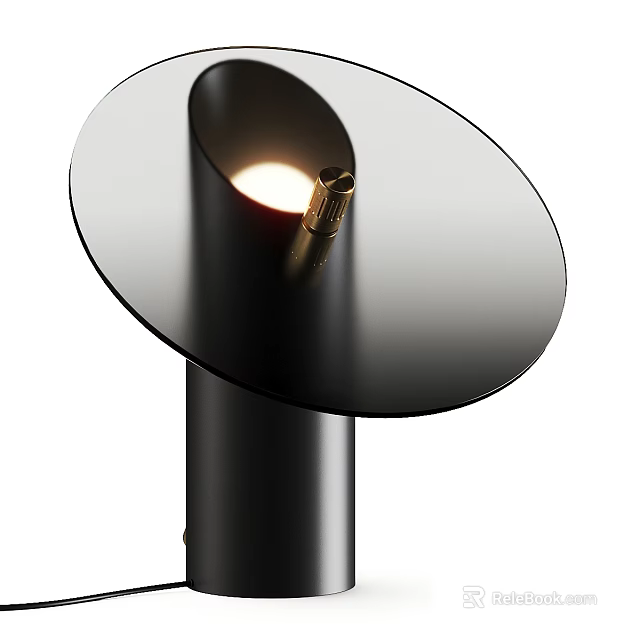 Modern Black Table Lamp with Round Illuminated Shade and Metal Accent 3d model 