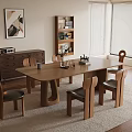 Modern Wooden Dining Table Set With Six Chairs In Cozy Interior Room