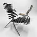 Modern Single Chair With Slatted Backrest And Metal Frame In Black And Wooden Tones