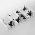 Sleek Modern Office Workstations in Open Layout with White Partitions and Black Chairs