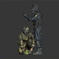 Two Hazmat-Clad Characters Standing And Crouching While Handling Green Biological Organism