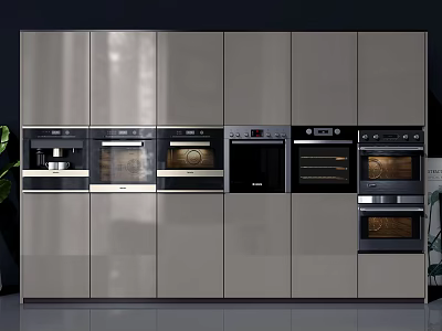 Modern Built in Kitchen Appliances with Sleek Cabinet Design and Integrated Ovens 3d model