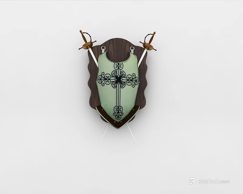 Clothing With Shield Shaped Wooden Frame Green Decorative Pattern And Leather Straps 3d model 
