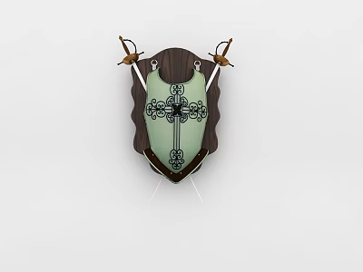 Clothing With Shield Shaped Wooden Frame Green Decorative Pattern And Leather Straps 3d model